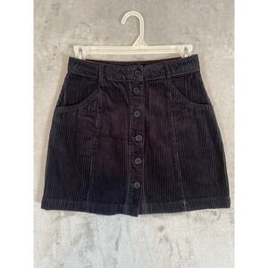 Forever 21 Skirt‎ Womens Small Black Corduroy Button Front Mini Academia New